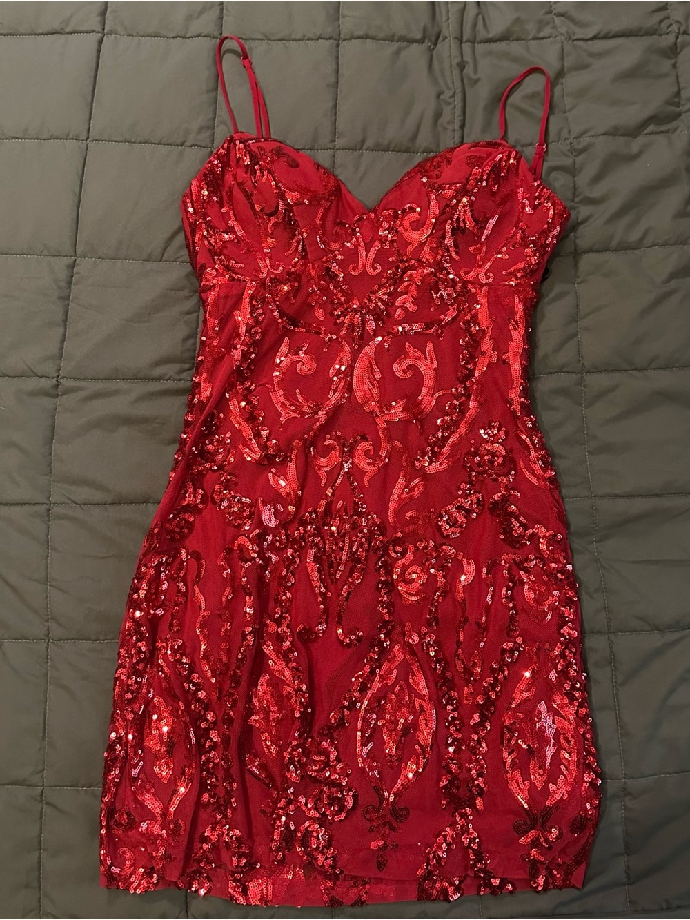 B Darlin Red Sequin Spaghetti Strap Mini Dress